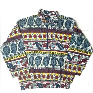 Vintage I AM Women’s Large Quarter Zip Fleece Sweater Sweatshirt 90s Leaf Print‎